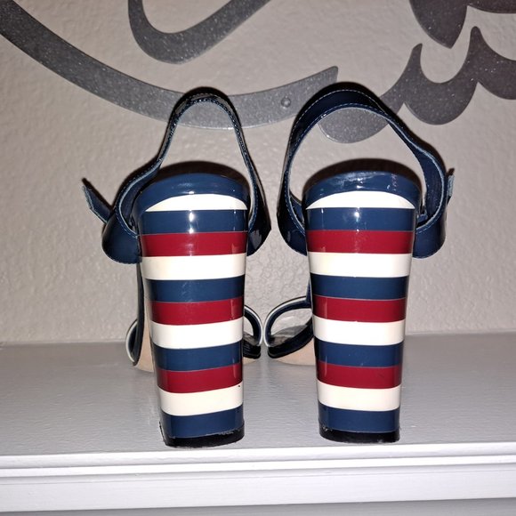 Aldo Retro Red, White and Blue Block Heels, Genuine Leather - Picture 4 of 7
